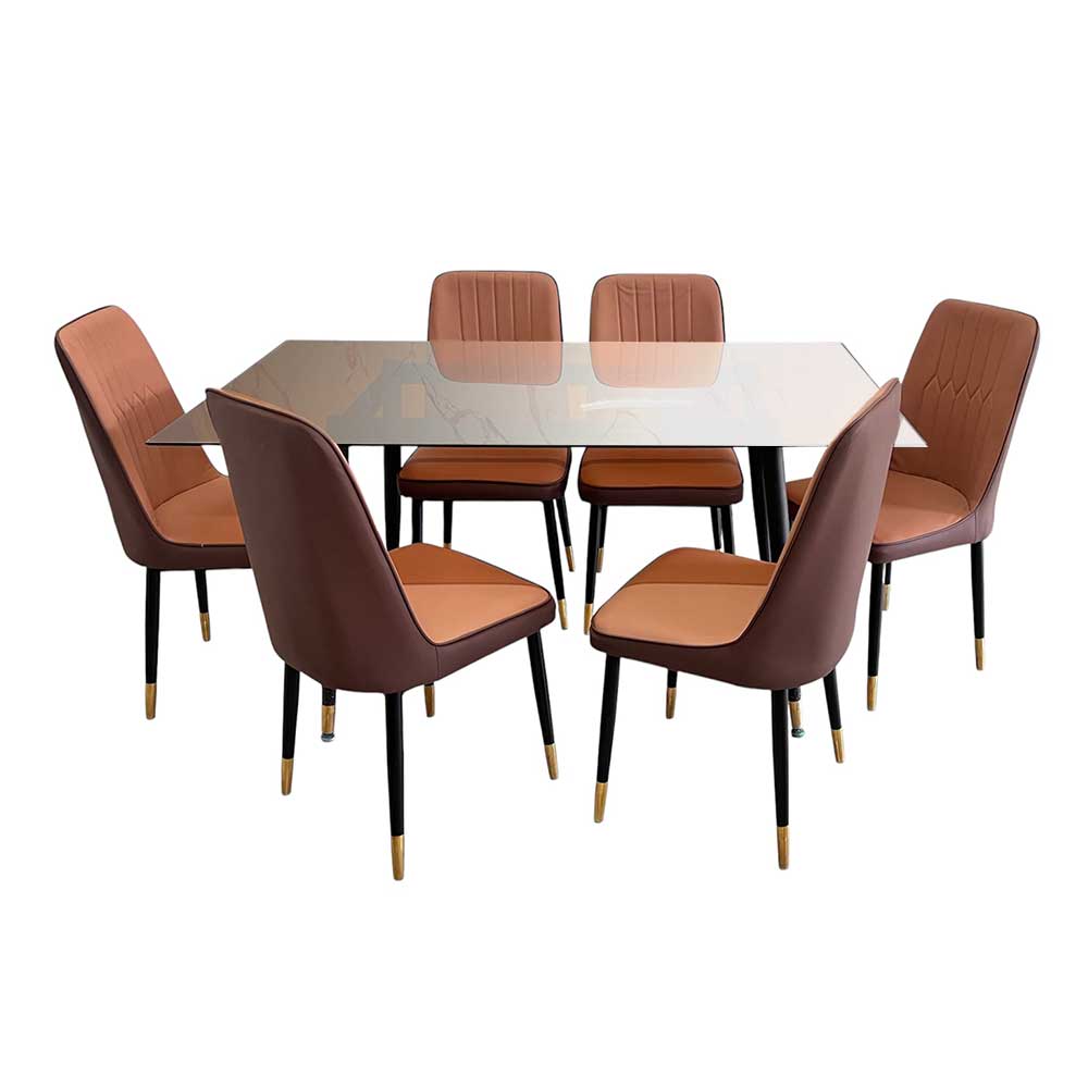 COMEDOR LUXURY MESA VIDRIO 6 PERSONAS CAFE - Imagen 2