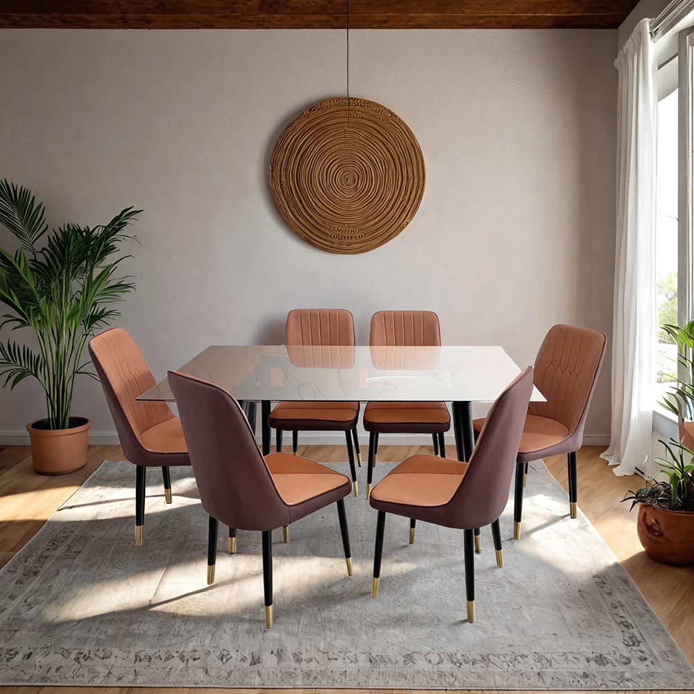 COMEDOR LUXURY MESA VIDRIO 6 PERSONAS CAFE